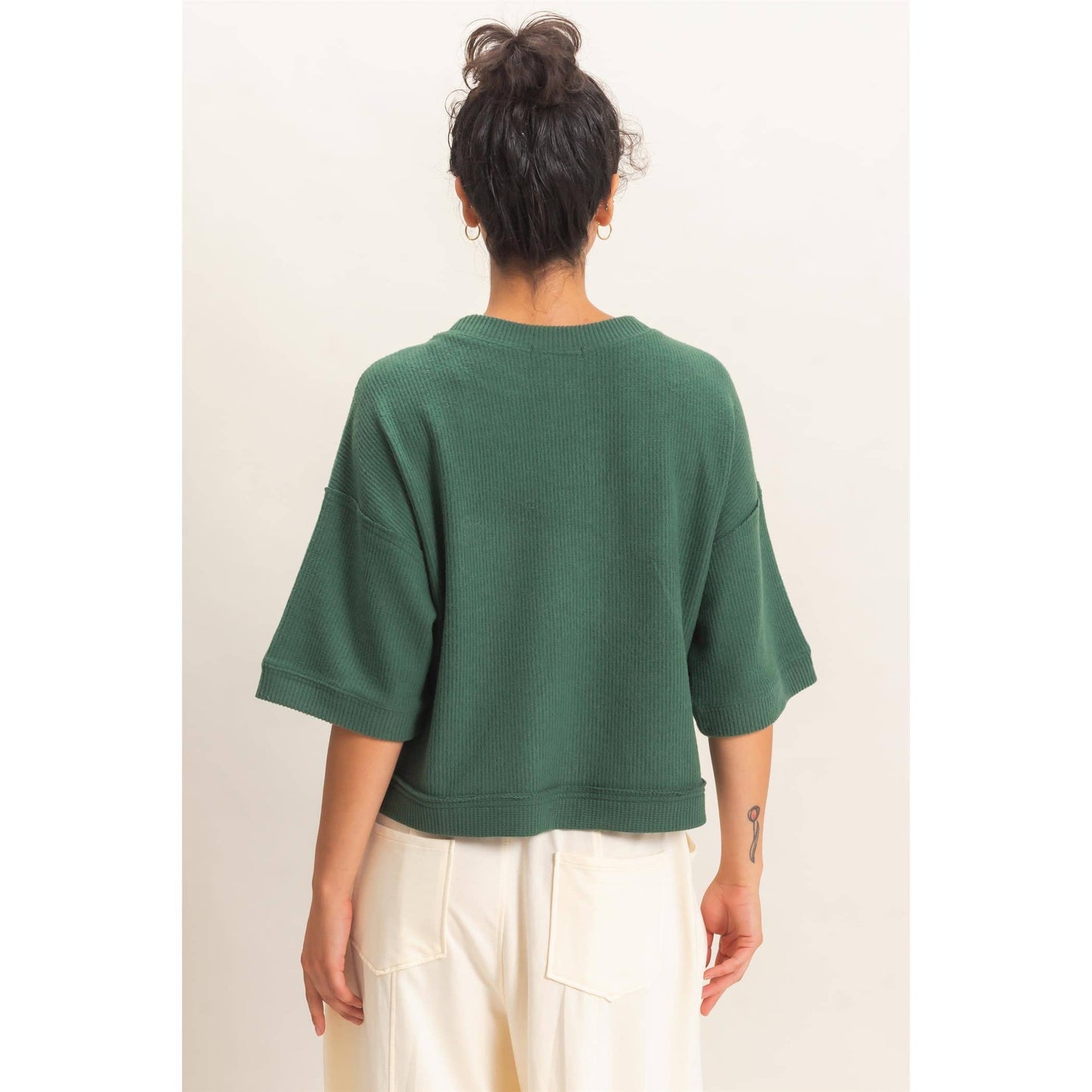 Button-Down Short Sleeve Waffle Top