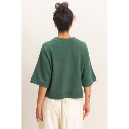 Button-Down Short Sleeve Waffle Top