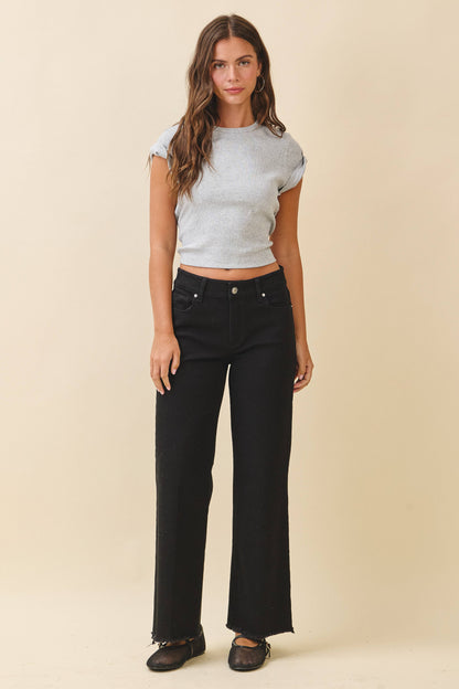 AEMI + CO - 7164GK Wide Leg Raw Hem Denim Pants