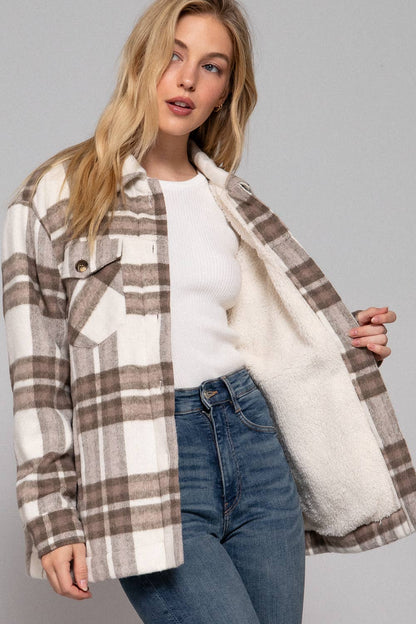 Active Basic | Active USA - Long Sleeve Inside Faux Fur Brushed Plaid Jacket