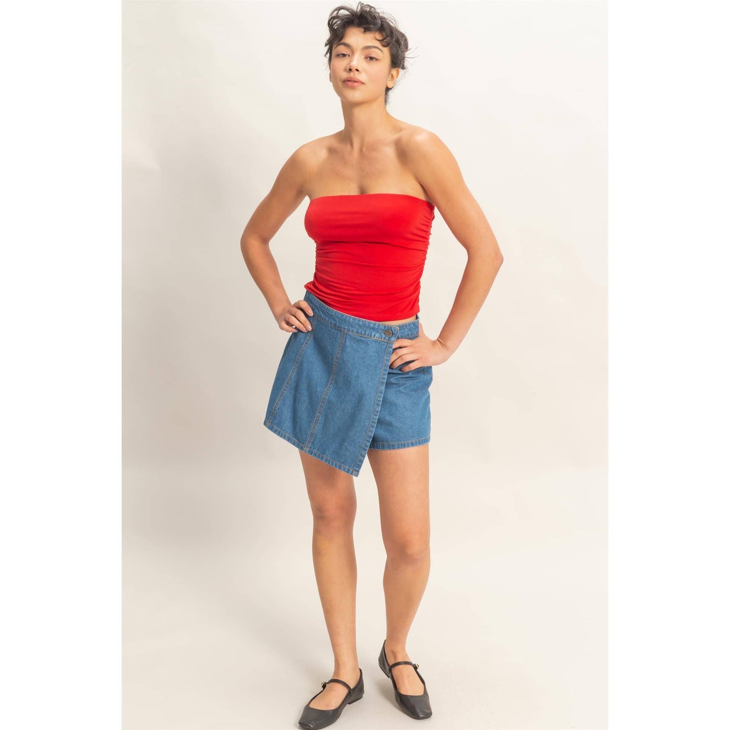 Wrap Front Denim Skort