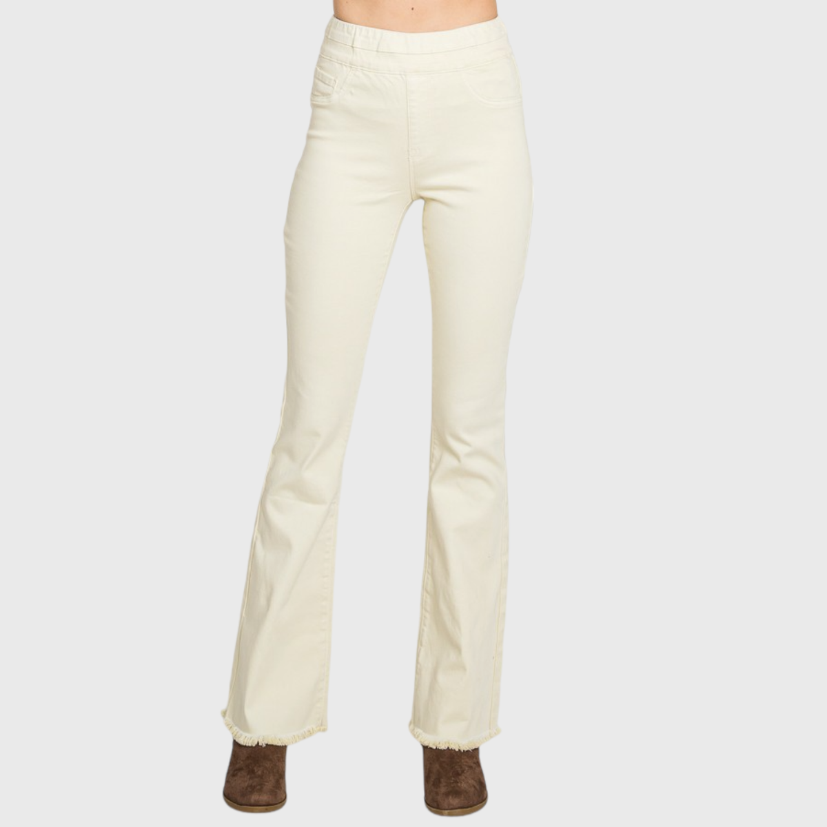 Petra153 - (PETITE) PZ772HF-BE HIGH RISE PULL-ON BOOTCUT W/ FRAYED HEM