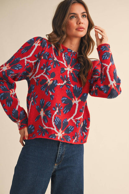 &MERCI - FLORAL MOCK NECK SWEATER MSW11101