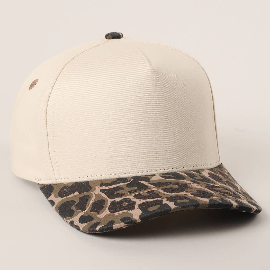 Fashion City - Two Tone Leopard Printed Canvas Trucker Hat