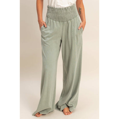 HYFVE - Mineral Washed Wide-Leg Smocked Waist Pants