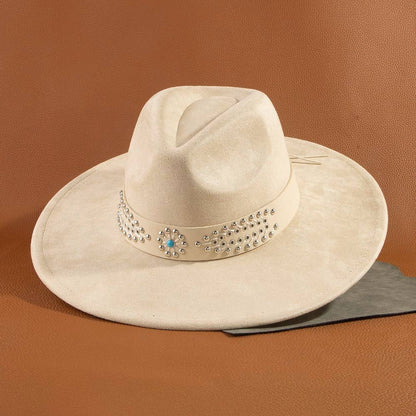 Anarchy Street - Western Studded Strap Faux Suede Fedora Hat