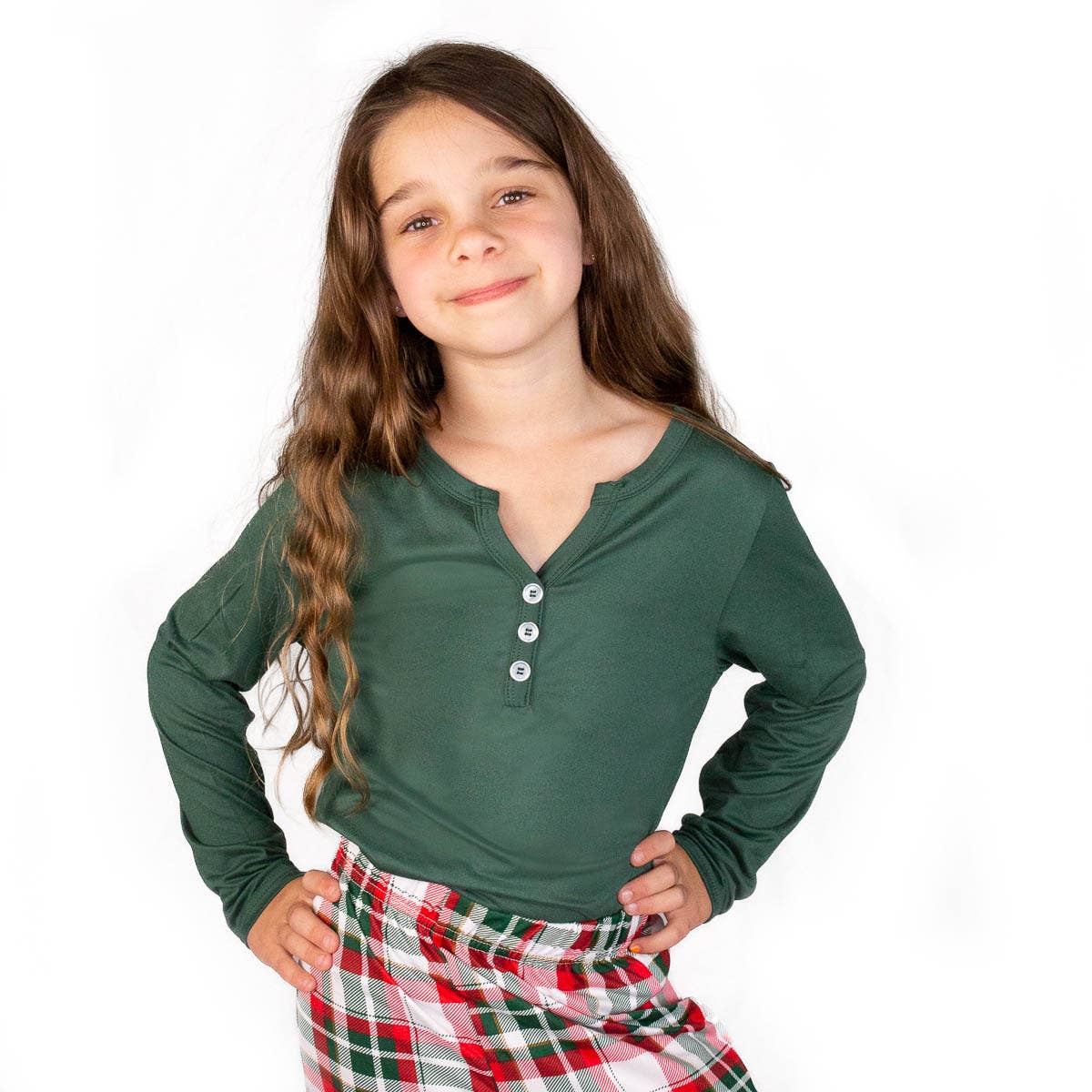 The Royal Standard - Girl's Classic Henley Sleep Shirt   Dark Green   -Asst.
