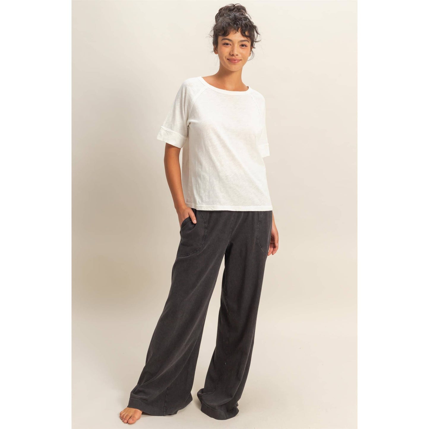 HYFVE - Mineral Washed Wide-Leg Smocked Waist Pants