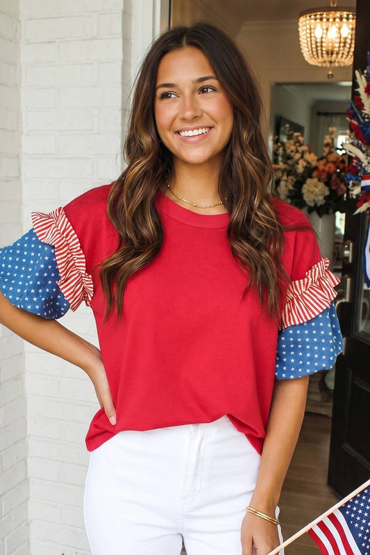 Stars Stripes Short Puff Sleeve Top