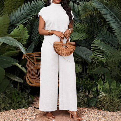 Suhkasana - Mock Neck Wide Leg Lounge Set Women Casual Matching Outfit