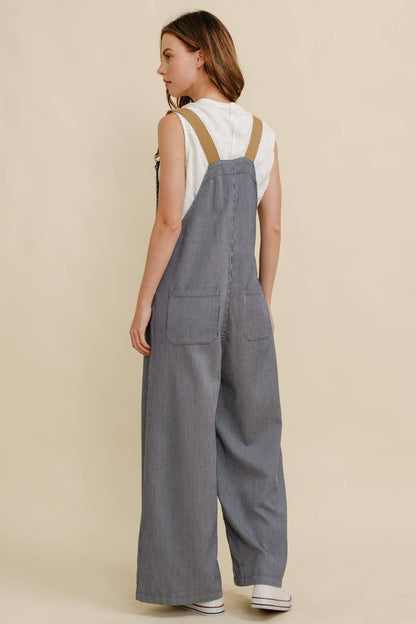 Cloud Ten - CR19032A - STRIPED CONTRAST STRAP COLOR OVERALL JUMPSUIT