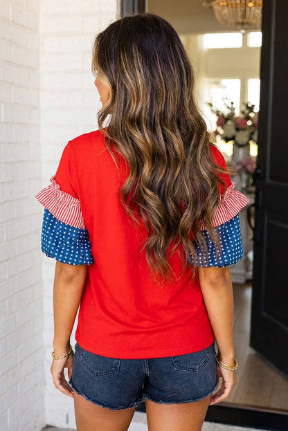 Stars Stripes Short Puff Sleeve Top