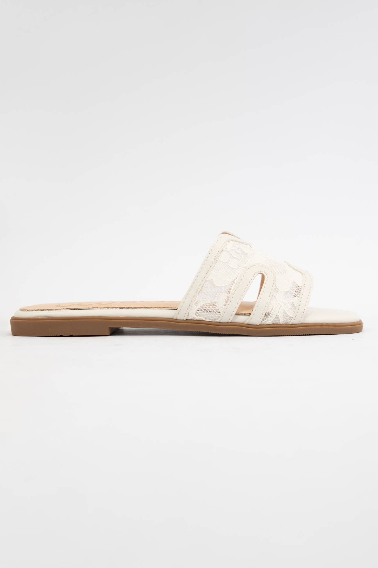 CCOCCI - BRITNEY Lace Mesh Sandals  H-Cutout Square Toe Slides