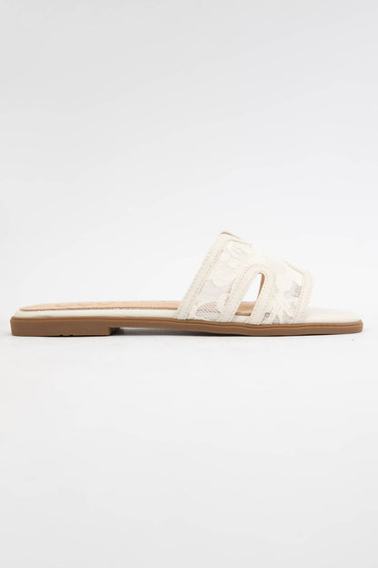 CCOCCI - BRITNEY Lace Mesh Sandals  H-Cutout Square Toe Slides