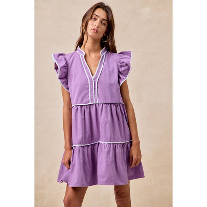 Contrast binding ruffled dress