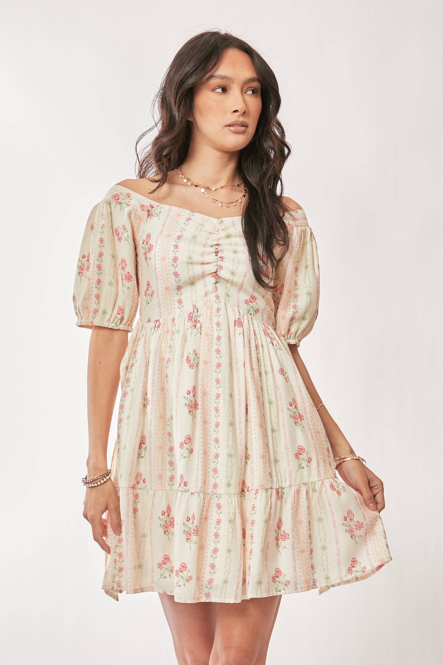 FLORAL SHORT BALLOON SLEEVE POCKET MINI DRESS