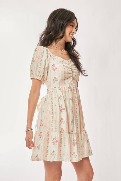 FLORAL SHORT BALLOON SLEEVE POCKET MINI DRESS