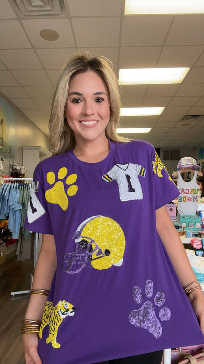 Tres Jolie Boutique - Preorder Purple Game Day Sequin T-Shirt