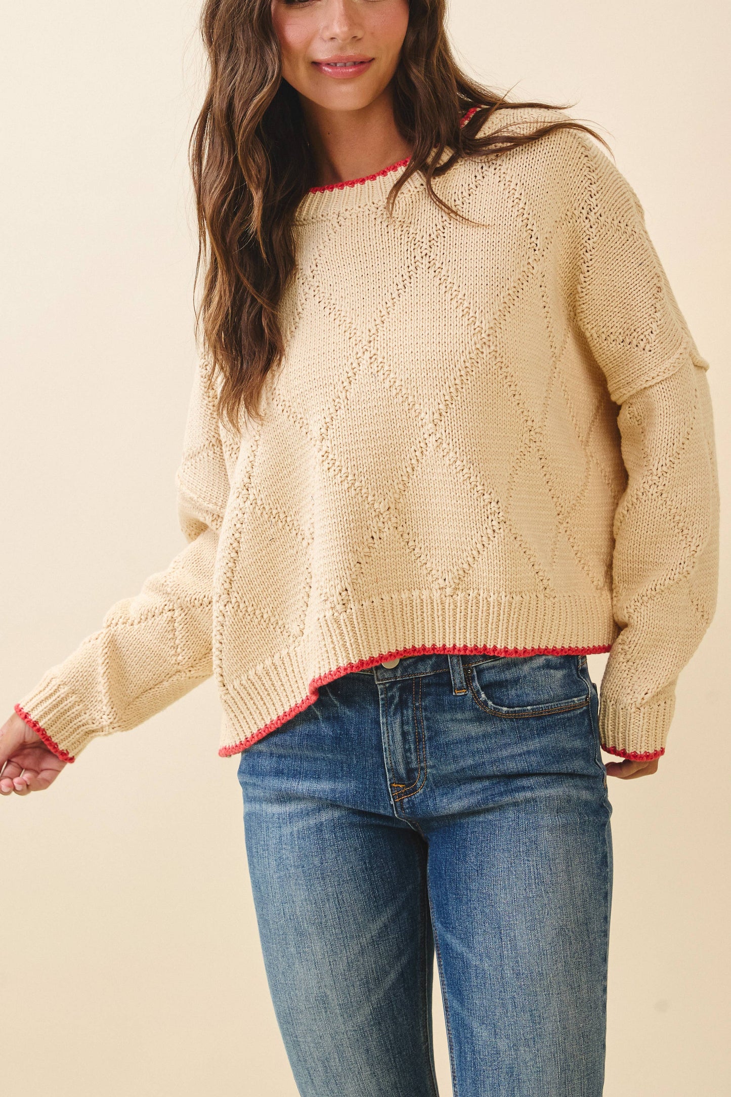 AEMI + CO - 3339GK Diamond Knit Pullover Sweater