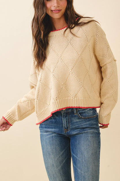 AEMI + CO - 3339GK Diamond Knit Pullover Sweater
