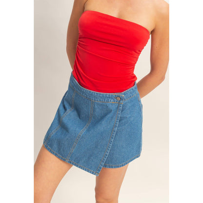 Wrap Front Denim Skort