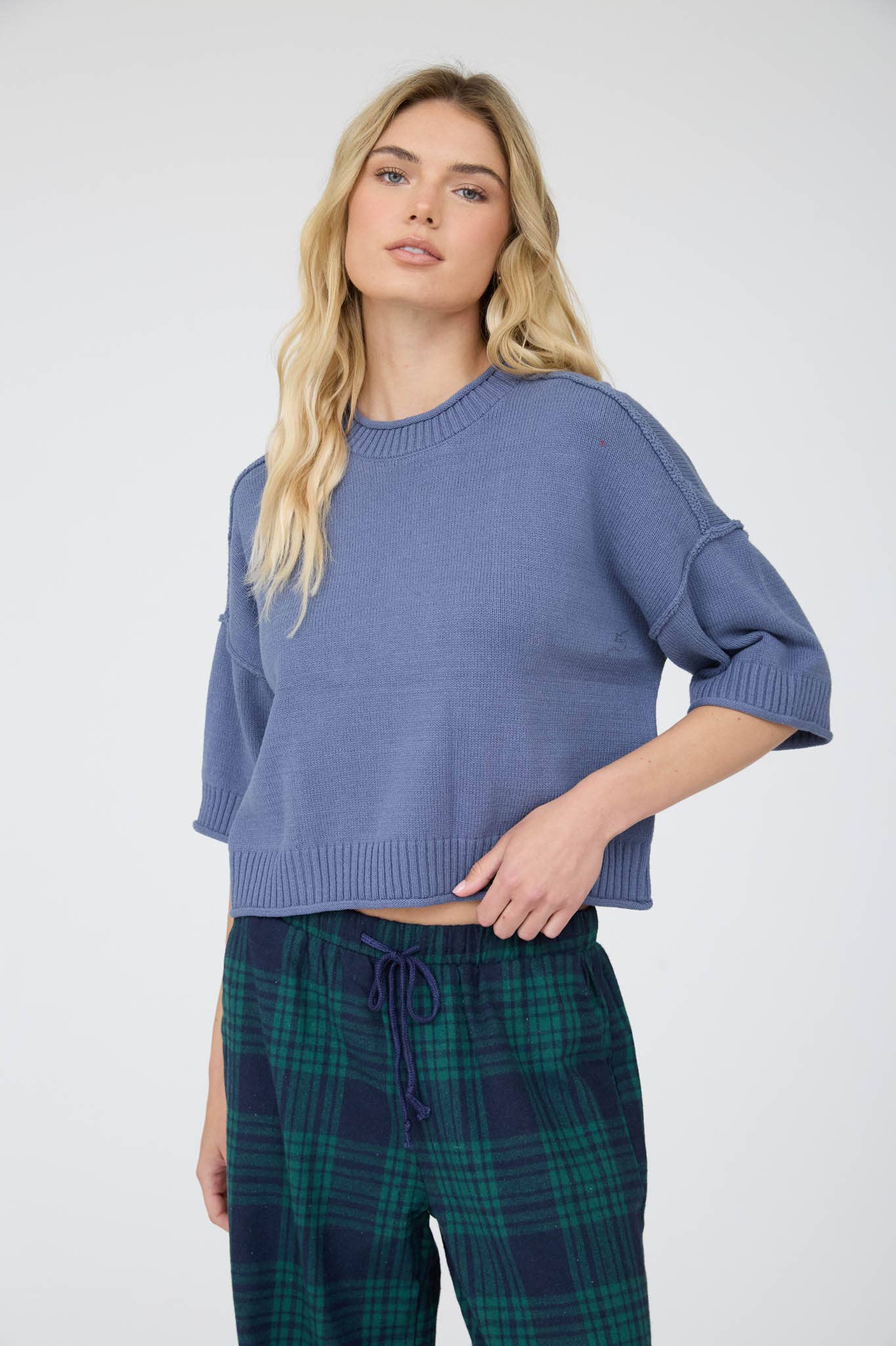 Blu Pepper - EXPOSED SEAM DROP SHOULDER SHORT SLEEVE PULLOVER : STEEL