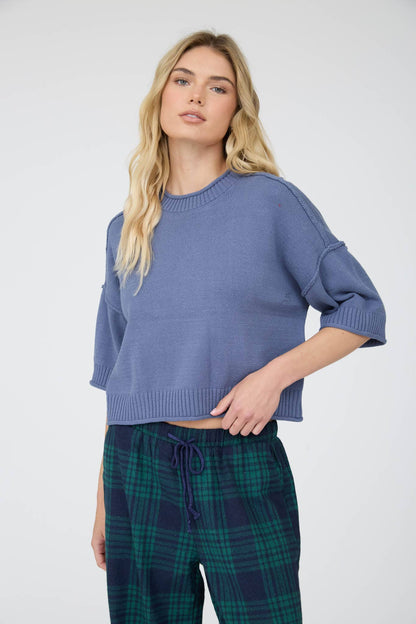 Blu Pepper - EXPOSED SEAM DROP SHOULDER SHORT SLEEVE PULLOVER : STEEL