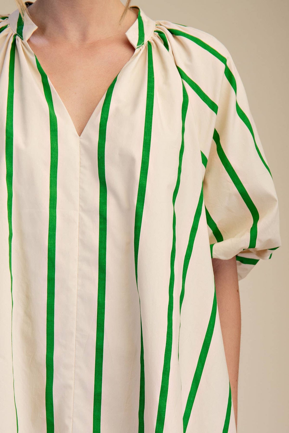 Glam - Puff-Sleeve Stripe Mini Shift Dress