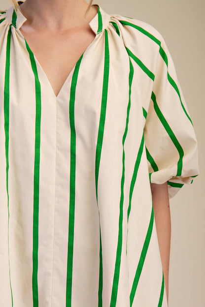 Glam - Puff-Sleeve Stripe Mini Shift Dress