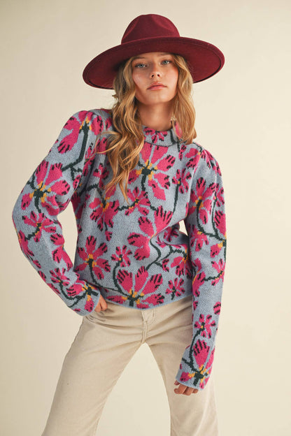 &MERCI - FLORAL MOCK NECK SWEATER MSW11101