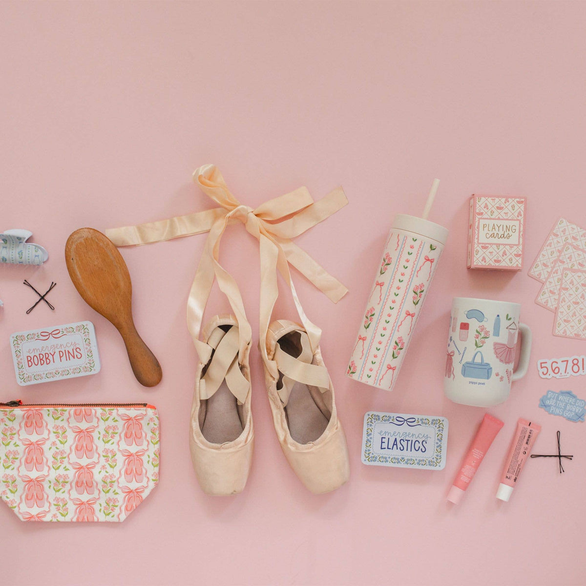 Pippi Post - Ballet Slippers & Florals Canvas Zipper Pouch