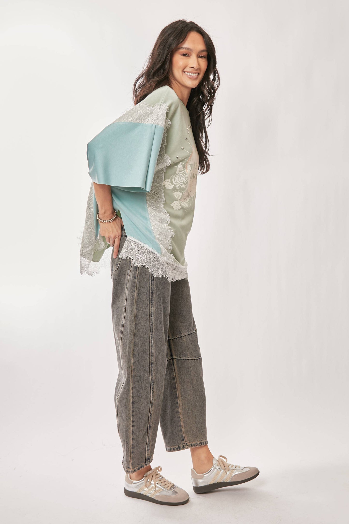 PLUS YOU ARE MY LOVE PRINT LACE SHORT SLEEVE TOP