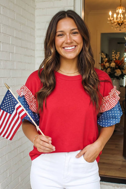 Stars Stripes Short Puff Sleeve Top