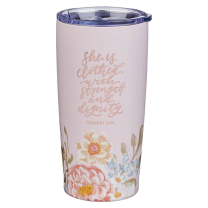 Christian Art Gifts - Tumbler SS Pink Strength & Dignity Prov. 31:25