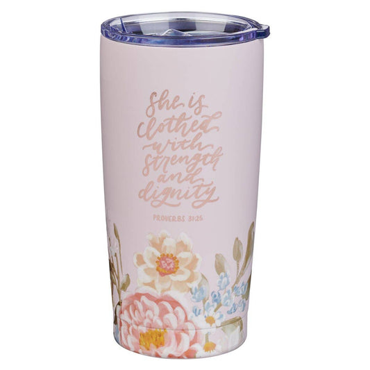 Christian Art Gifts - Tumbler SS Pink Strength & Dignity Prov. 31:25