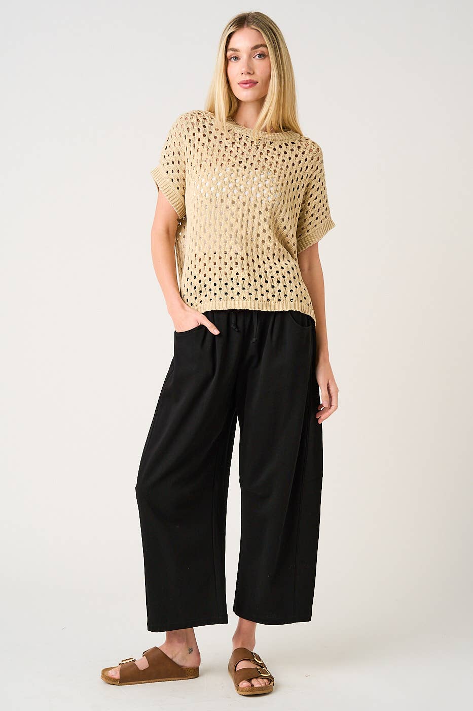 mittoshop - COTTON FRENCH TERRY PULL-ON BARREL LEG PANTS