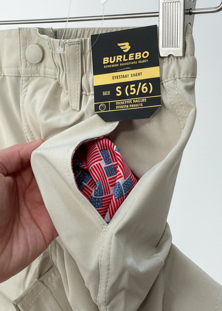 Burlebo Youth Light Khaki Everyday Shorts with American Flag Pocket