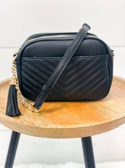 MiMi Wholesale - Veronica V-Stitched Tassel Crossbody Bag with Zipper