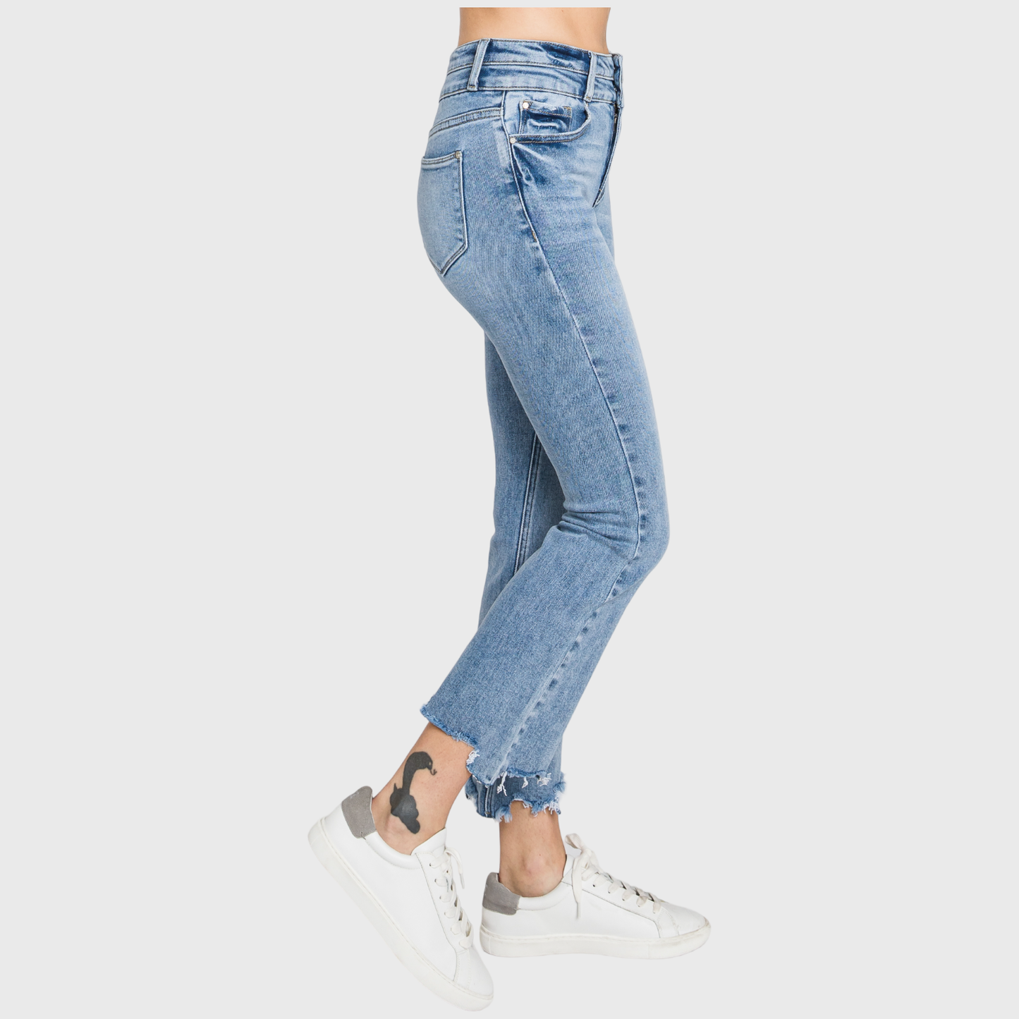 Petra153 - P797AHB-MD HIGH RISE CROP BOOTCUT JEANS W/ FRAYED HEM