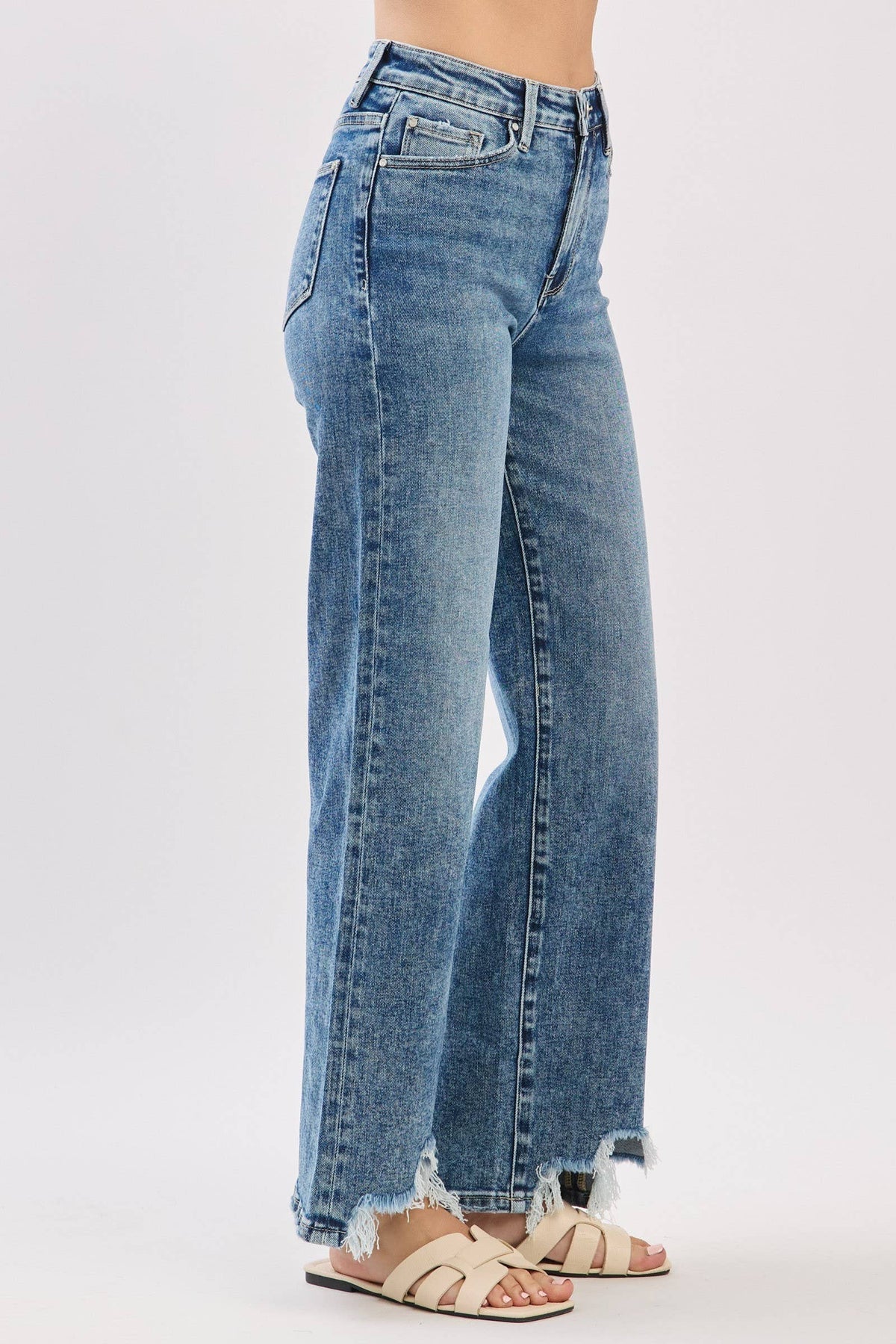 Petra153 - P1544W-MA HIGH RISE SLIM WIDE LEG W/ DESTROYED HEM JEANS
