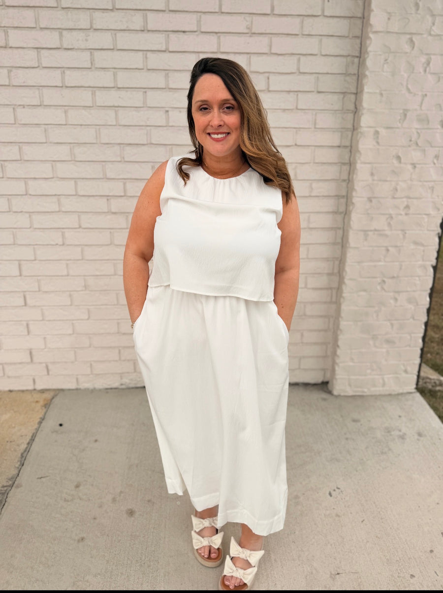 sleeveless double layered midi dress