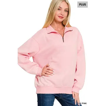 Washed Fleece Pink Half-Zip PLUS