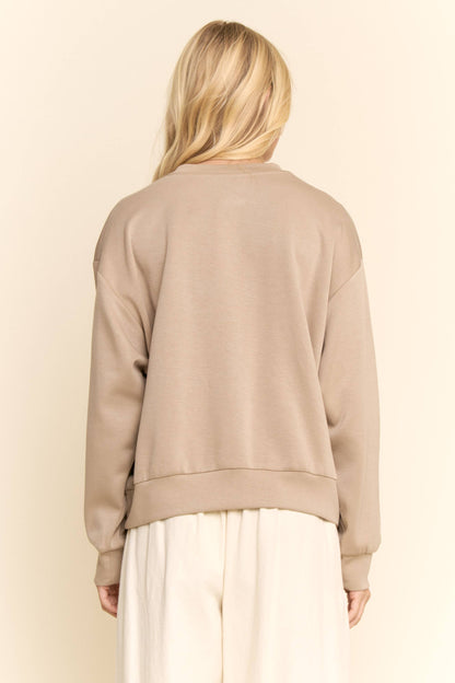 Davi & Dani - SHEER FLORAL FRONT EMBROIDERY ON SELF SWEATSHIRT
