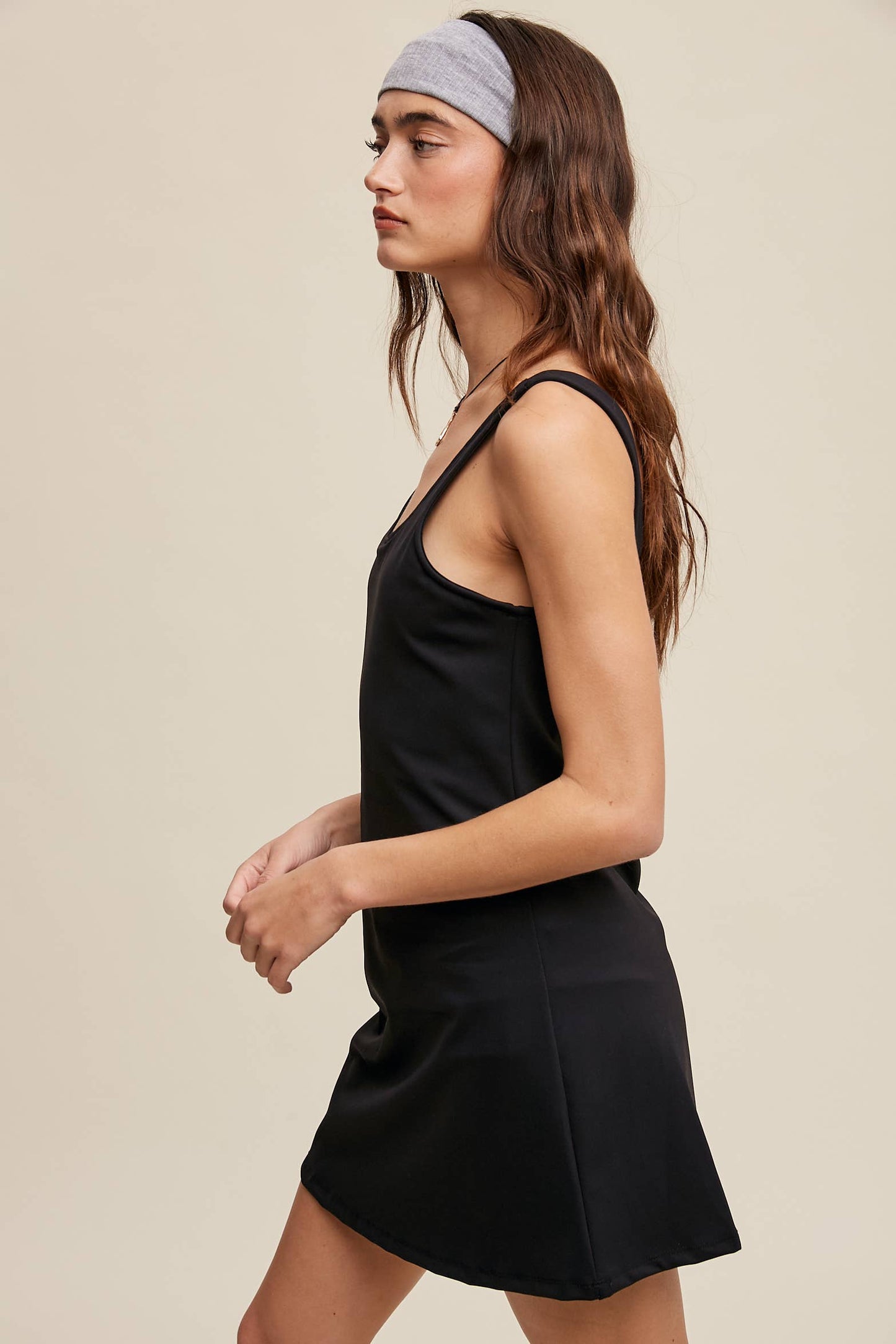 Listicle - Active Tank Mini Dress with Built-in Romper Lining