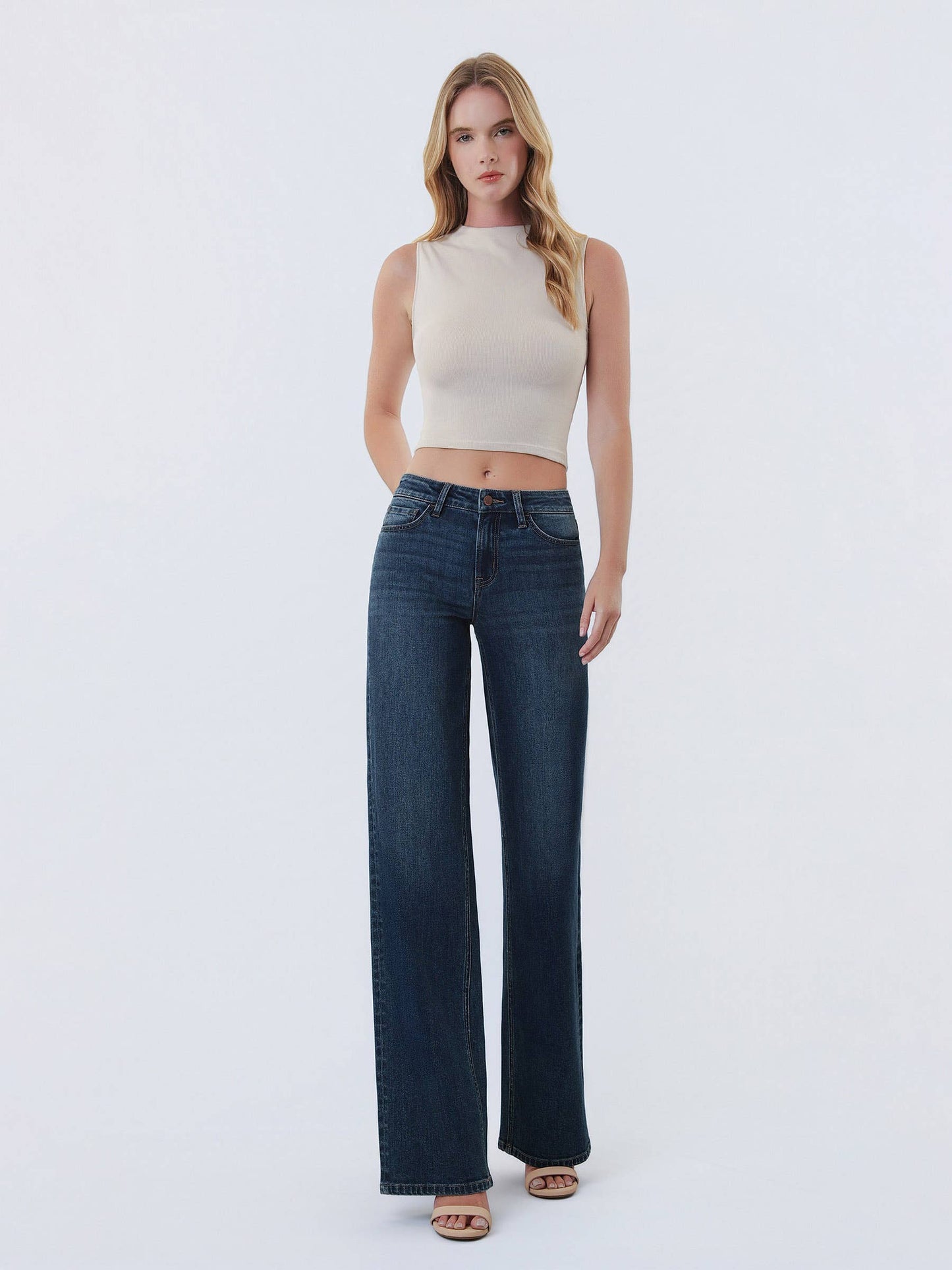 FLYING MONKEY - MID RISE FULL LENGTH DARK WASH WIDE LEG JEANS