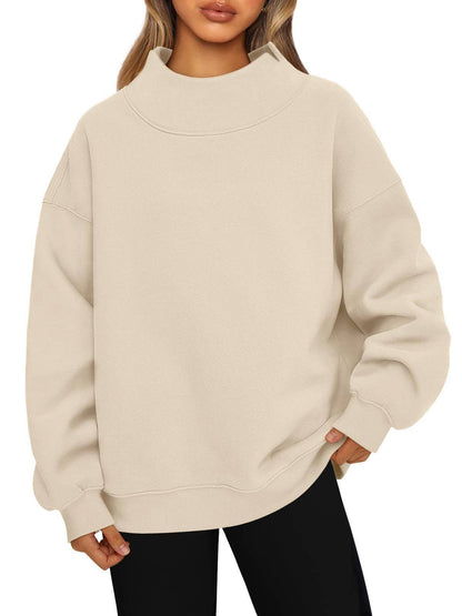 Suhkasana - Women's Oversized Mock Neck Fleece Pullover Sweatshirt