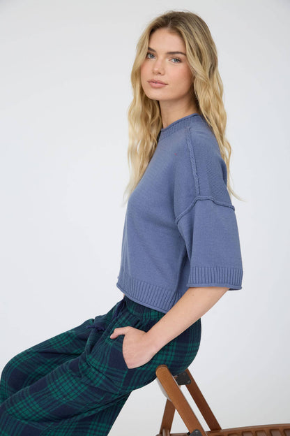Blu Pepper - EXPOSED SEAM DROP SHOULDER SHORT SLEEVE PULLOVER : STEEL