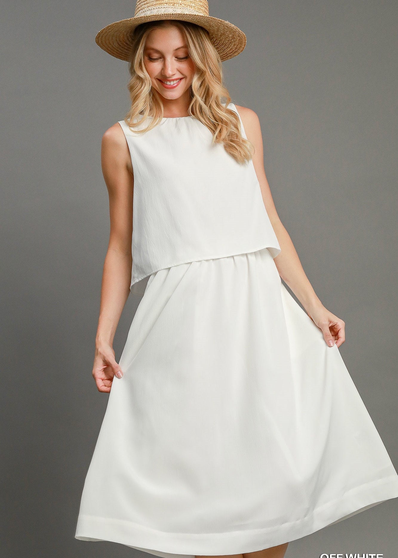 sleeveless double layered midi dress