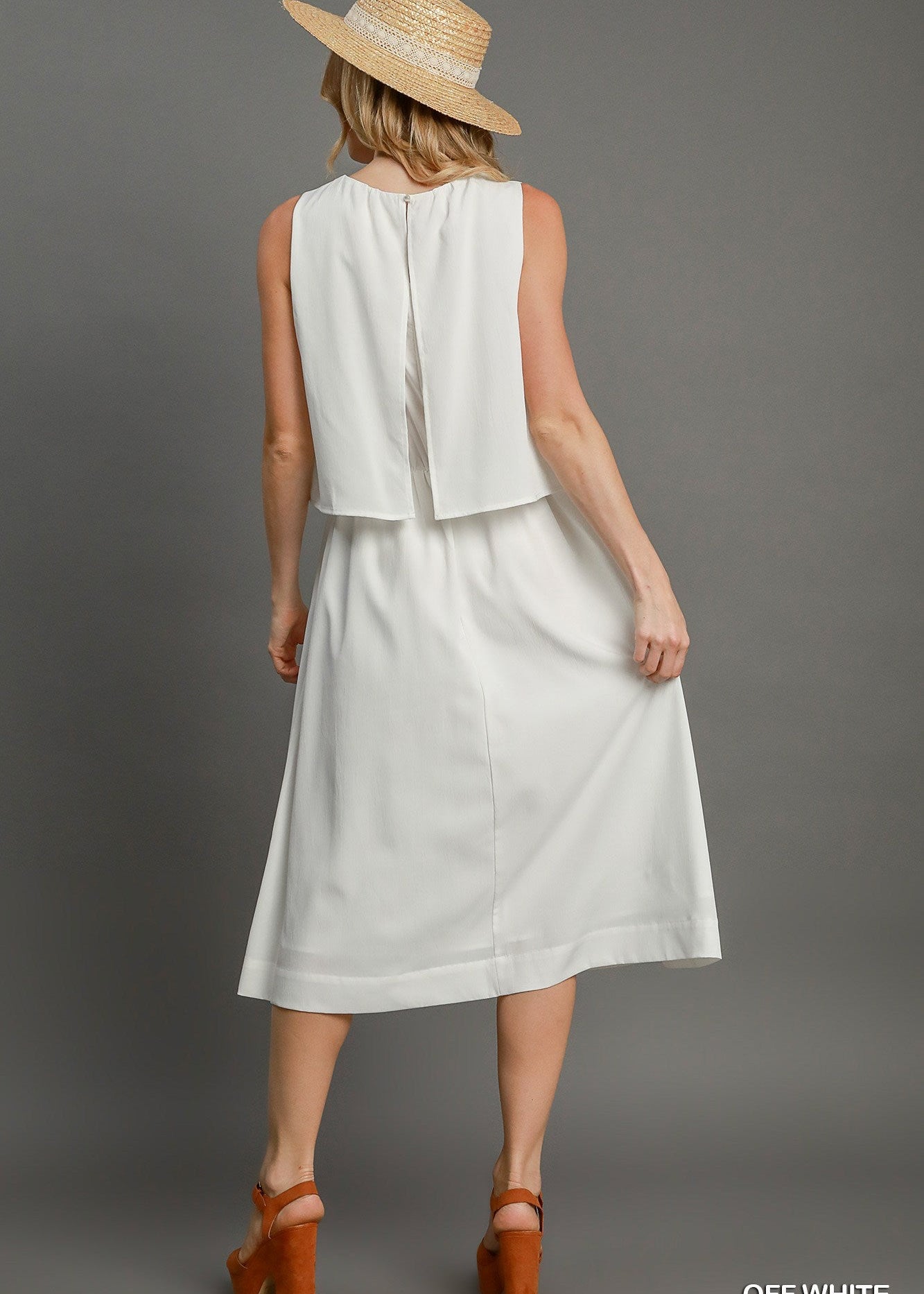 sleeveless double layered midi dress