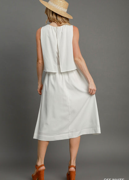 sleeveless double layered midi dress